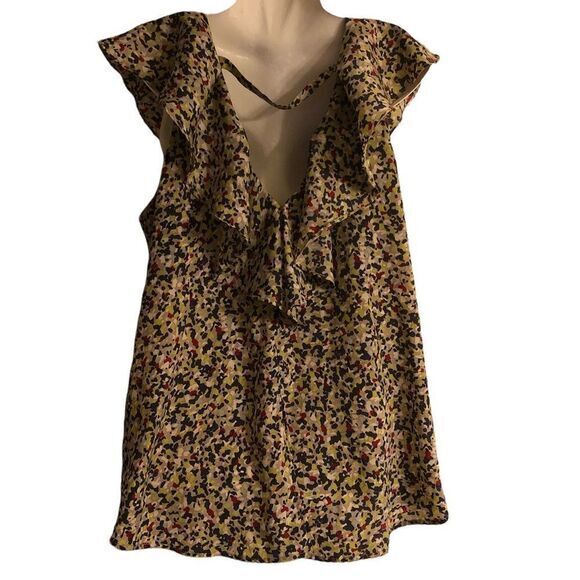 BCBGeneration top Size Large ruffled front back sleeveless high low hem green - Picture 5 of 9